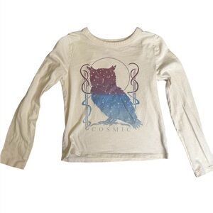 GAP Kids Cosmic Owl Long Sleeve Tee - Cream and Blue, L